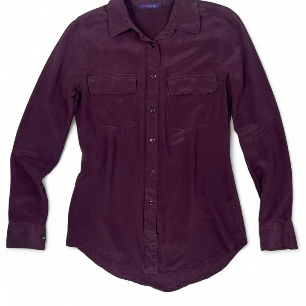 Dex Purple silk button-up shirt with a relaxed fit #silkshirt